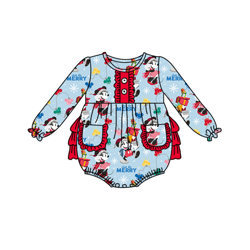 （Pre Order）Baby Girls Christmas Cartoon Print Romper