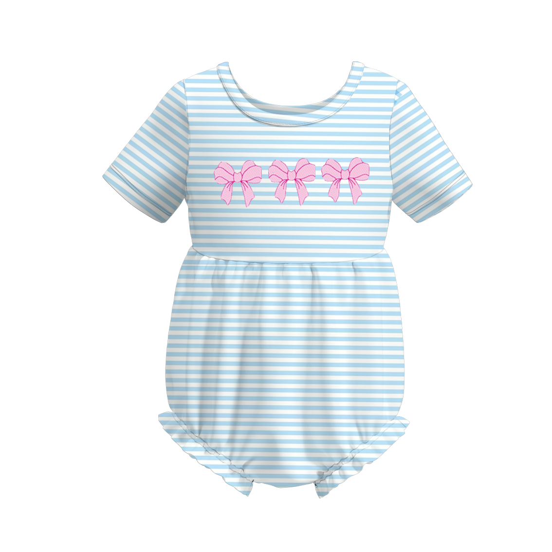 （Pre Order）Baby Girls Blue Stripe Embroidery Romper