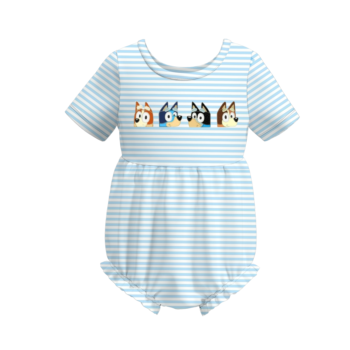 （Pre Order）Baby Girls Blue Stripe Embroidery Romper