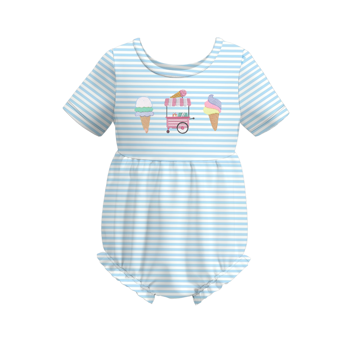 （Pre Order）Baby Girls Blue Stripe Embroidery Romper