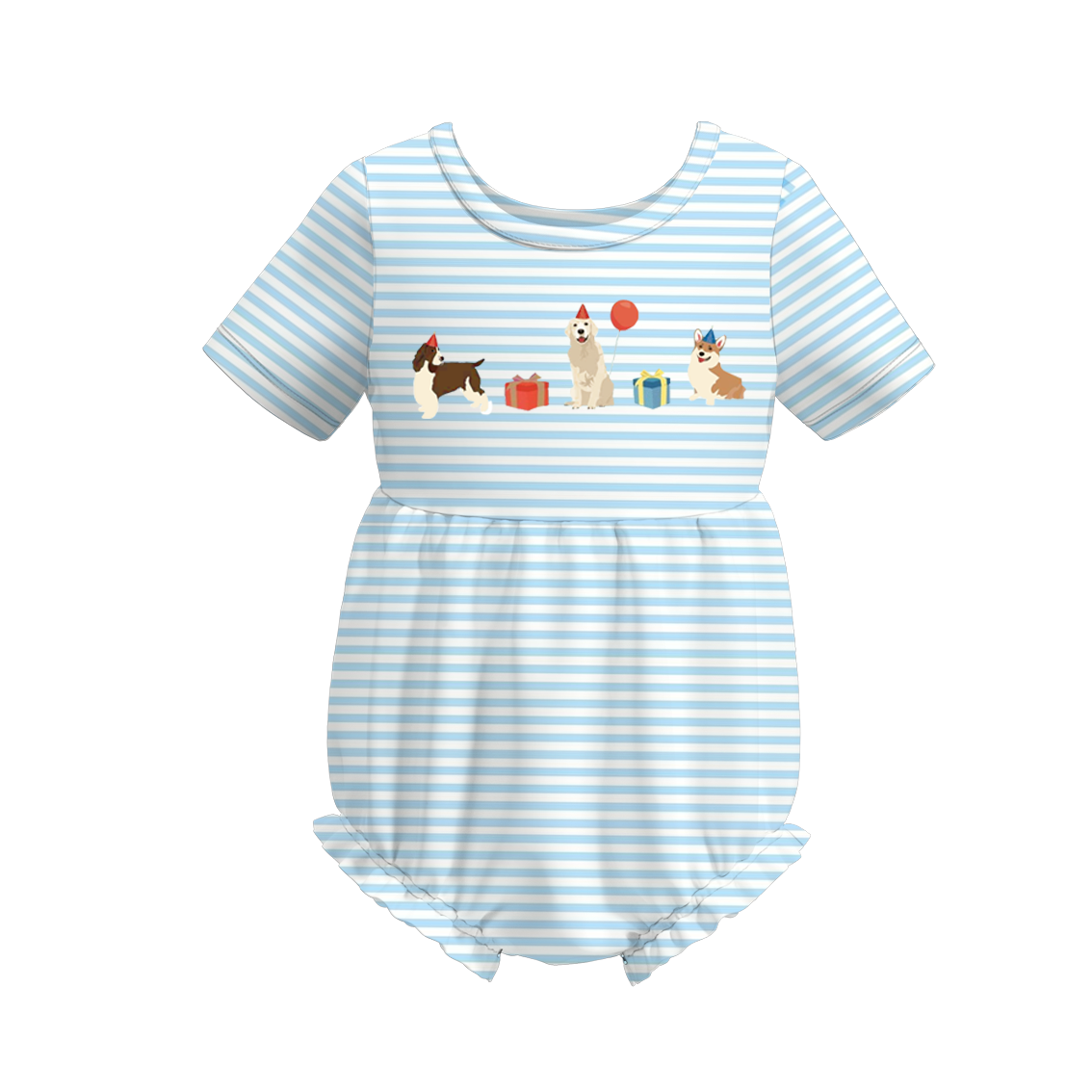 （Pre Order）Baby Girls Blue Stripe Embroidery Romper