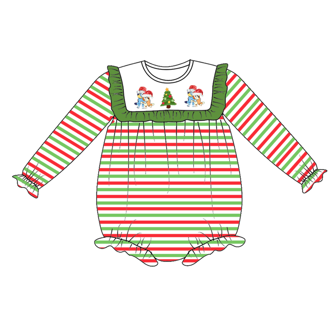 (Pre Order)Baby Girls Christmas Cartoon Print Stripe Romper