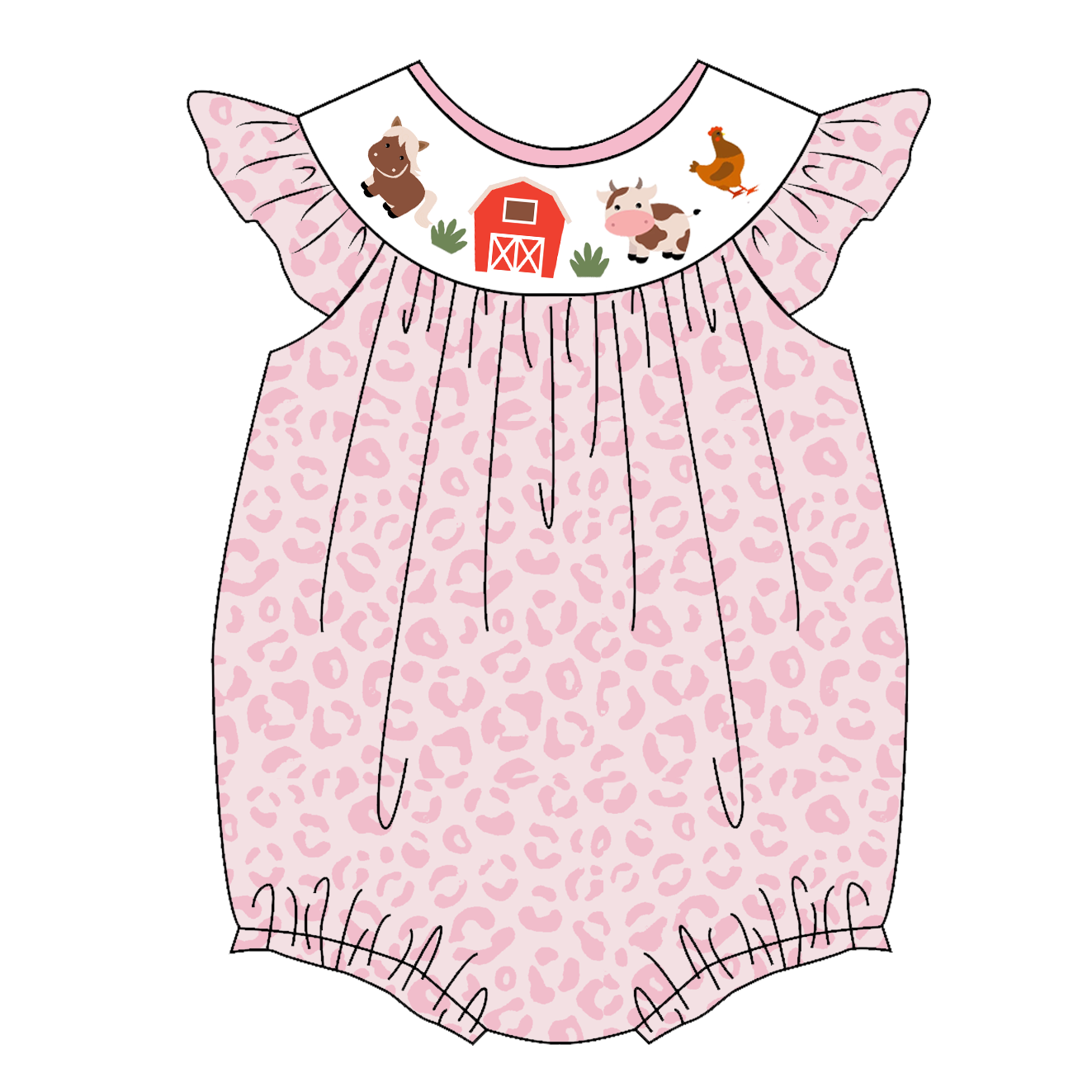 (Pre Order) Girls Fall Farm Pink Leopard Smocked Embroided Romper