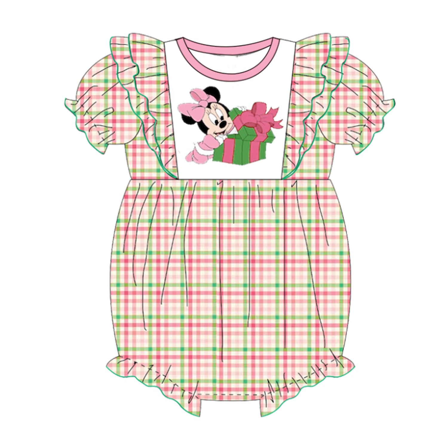 （Pre Order）Baby Girls Christmas Cartoon Print Plaid Romper