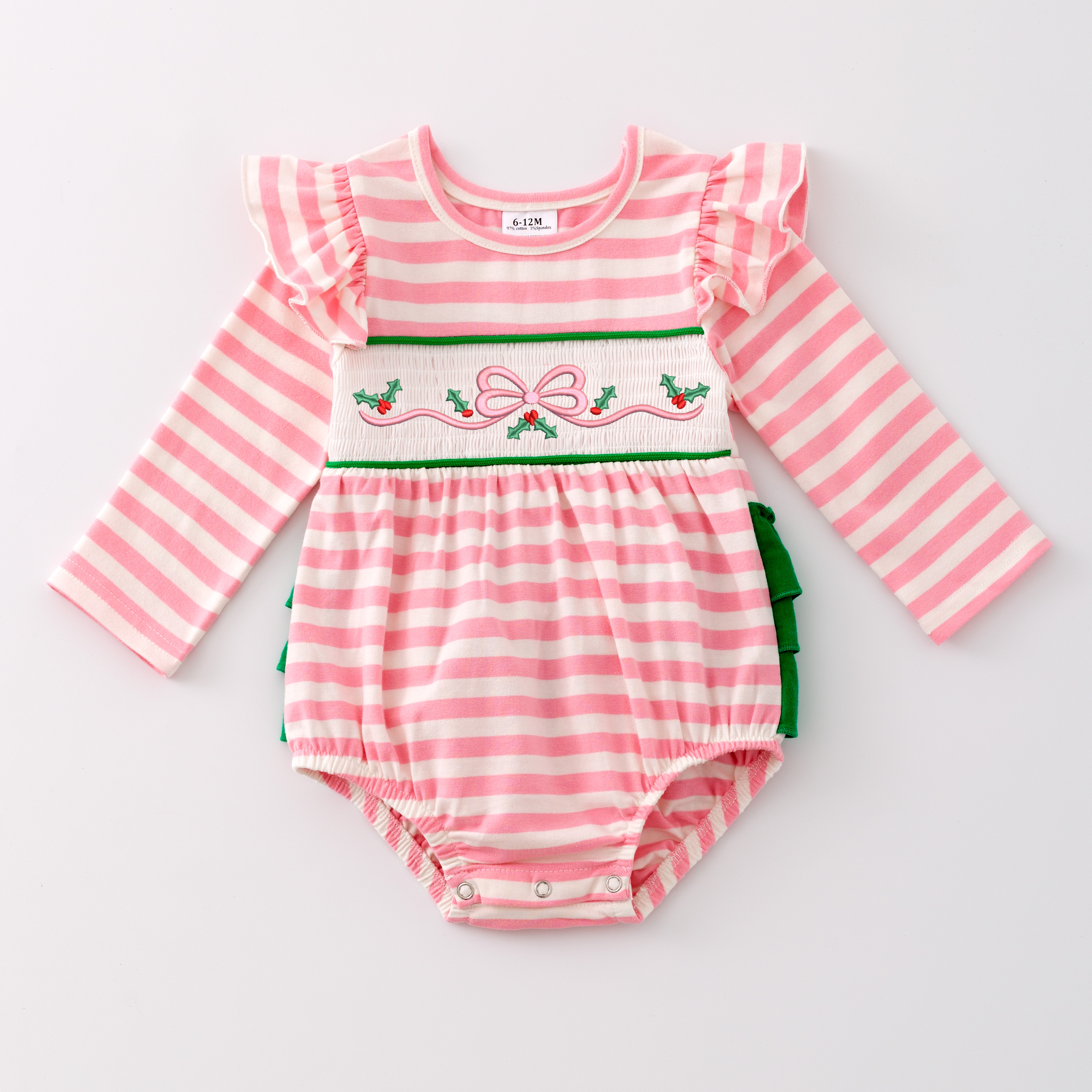 （Pre Order）Baby Girls Christmas Embroidery Smocked Romper