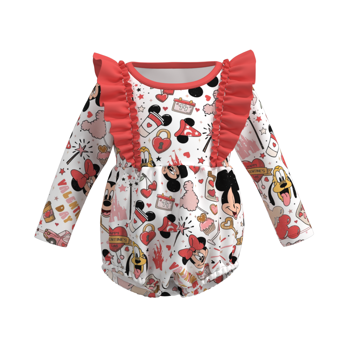 （Pre Order）Baby Girls Valentine's Day Cartoon Print Romper