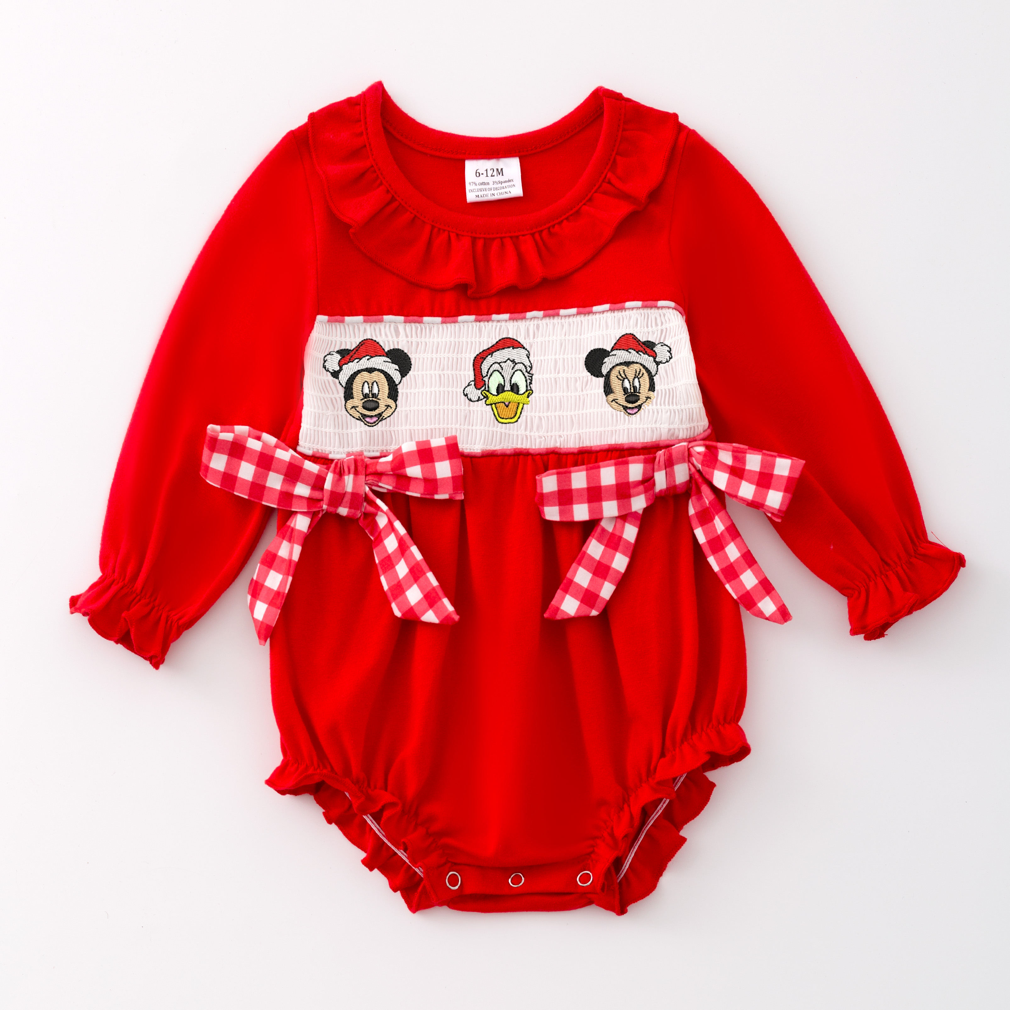 （Pre Order）Baby Girls Christmas Embroidery Smocked Romper