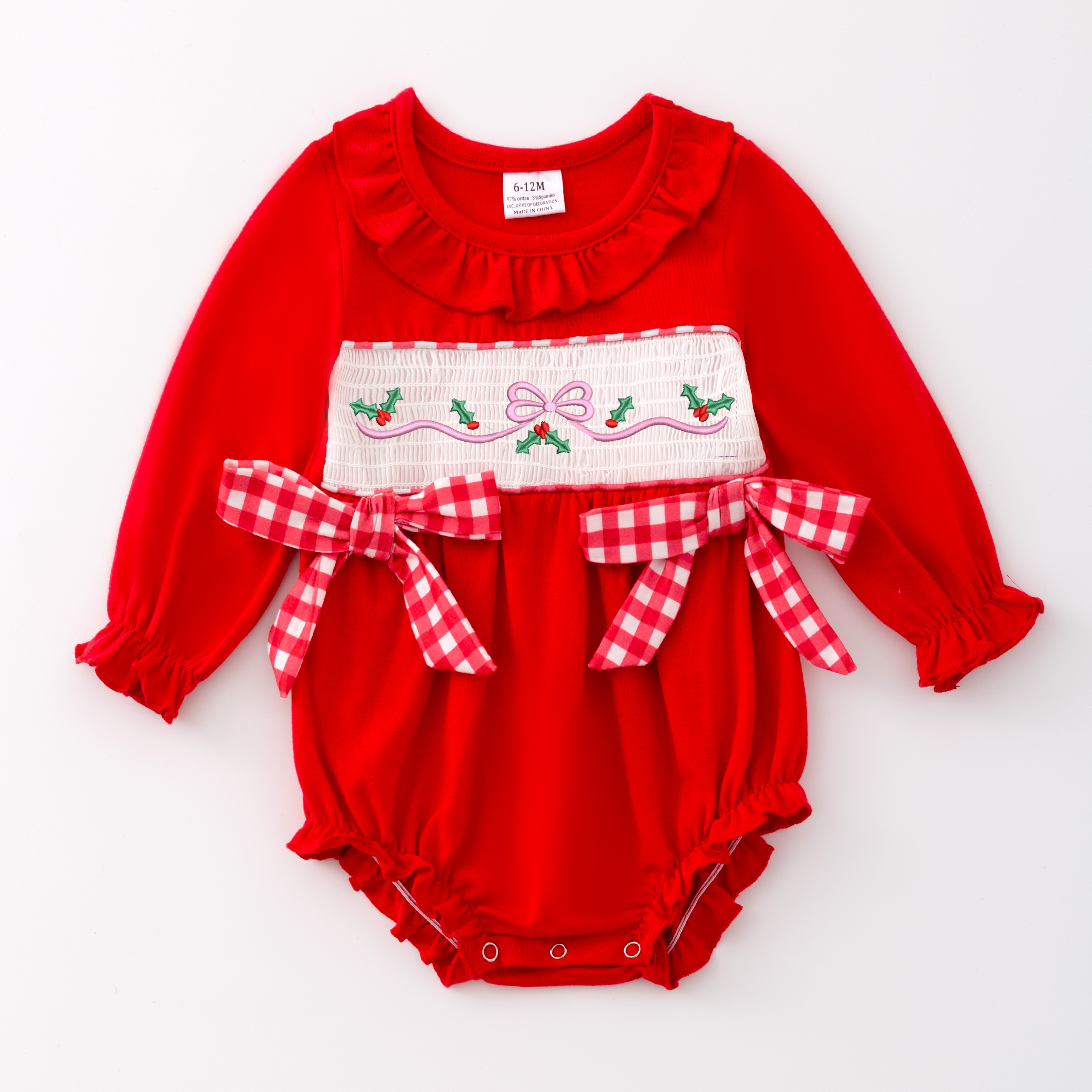 （Pre Order）Baby Girls Christmas Embroidery Smocked Romper