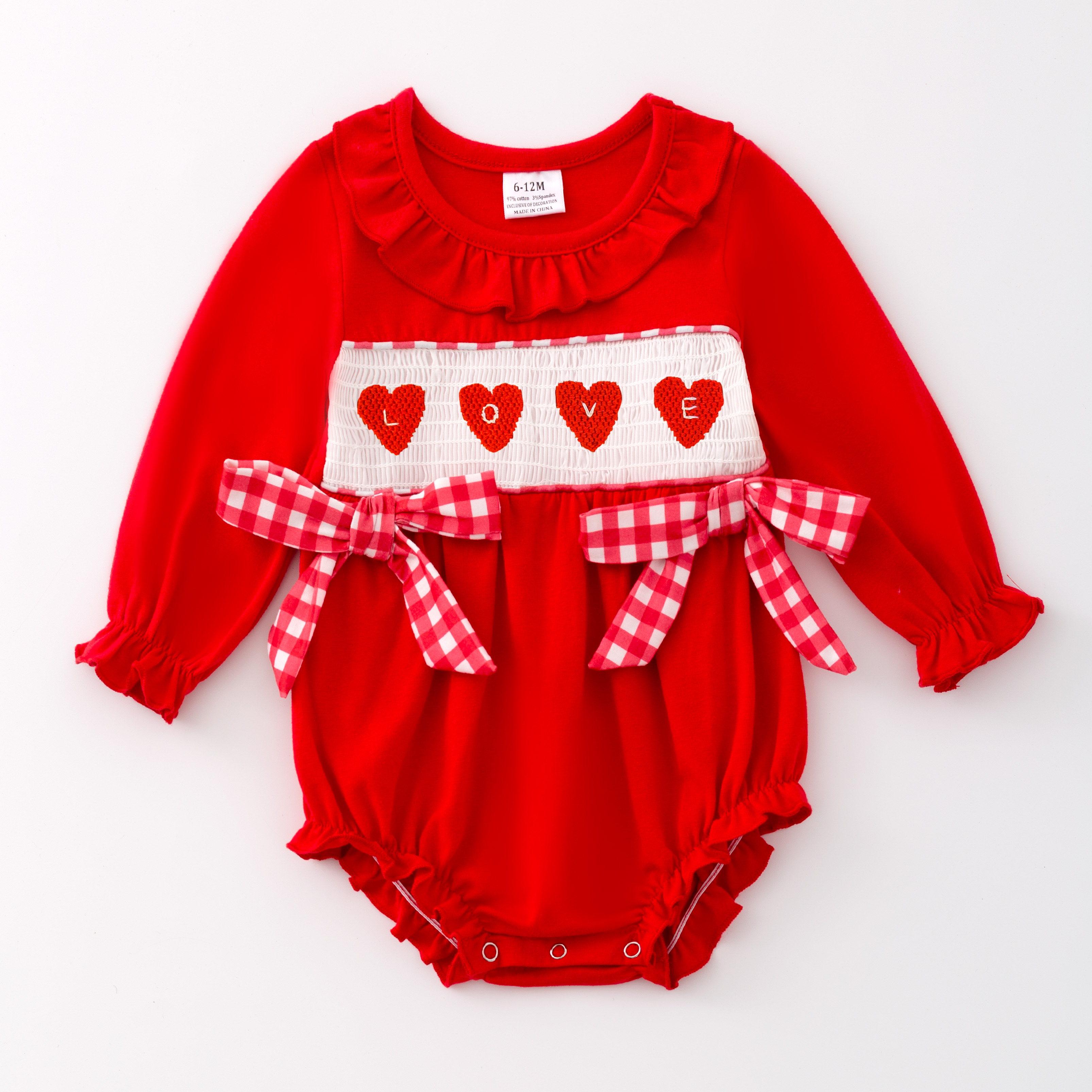 （Pre Order）Girls and Boys Valentine's Day Embroidery Smocked Dress Romper Outfit