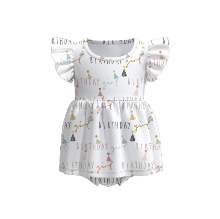 （Pre Order）Toddler Girls Spring and Summer Birthday Print Romper