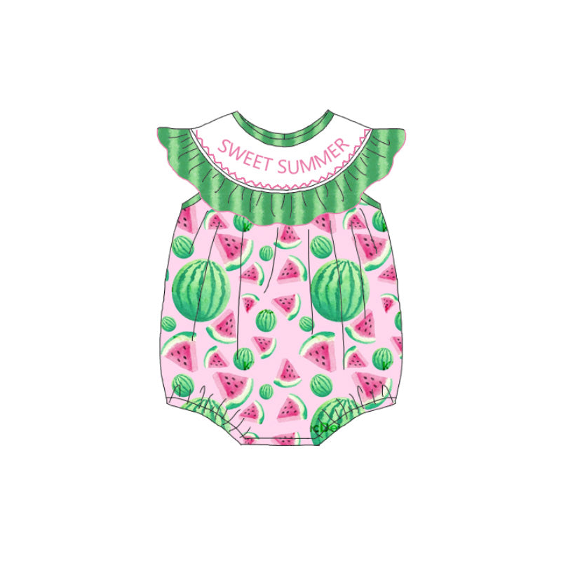 （Pre Order）Sisters Spring and Summer Watermelon Embroidery Smocked Dress＆Romper