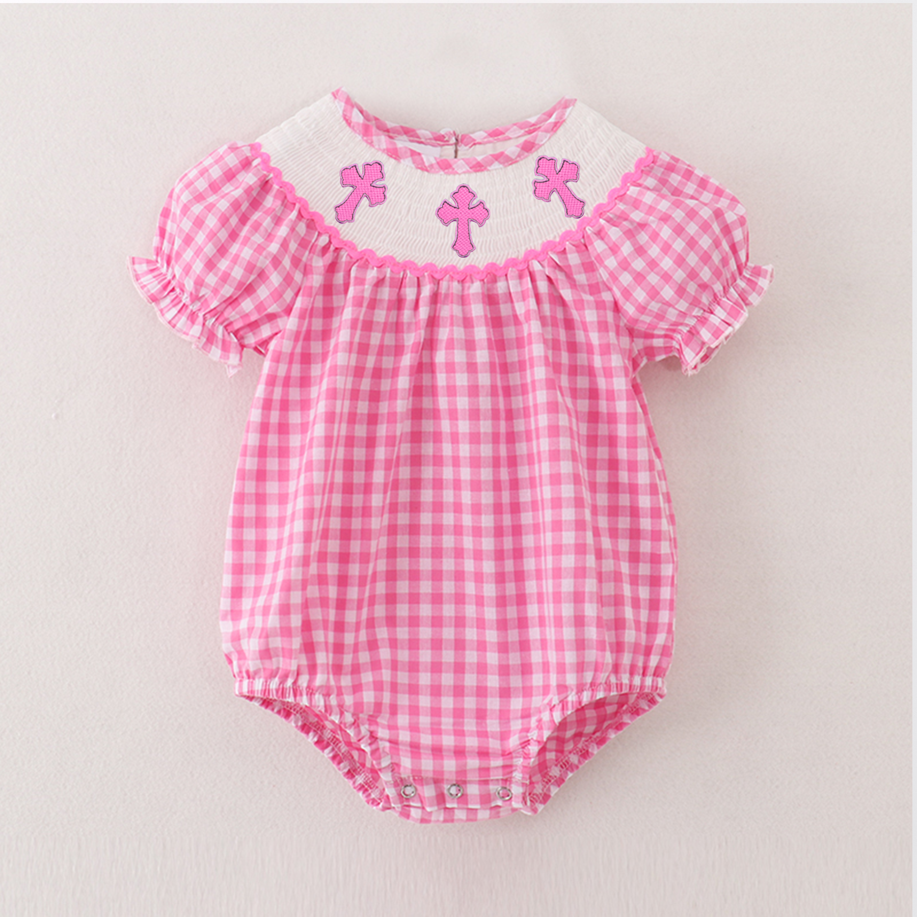 （Pre Order）Sisters Spring and Summer Cross＆Cherry Embroidery Smocked Dress and Romper