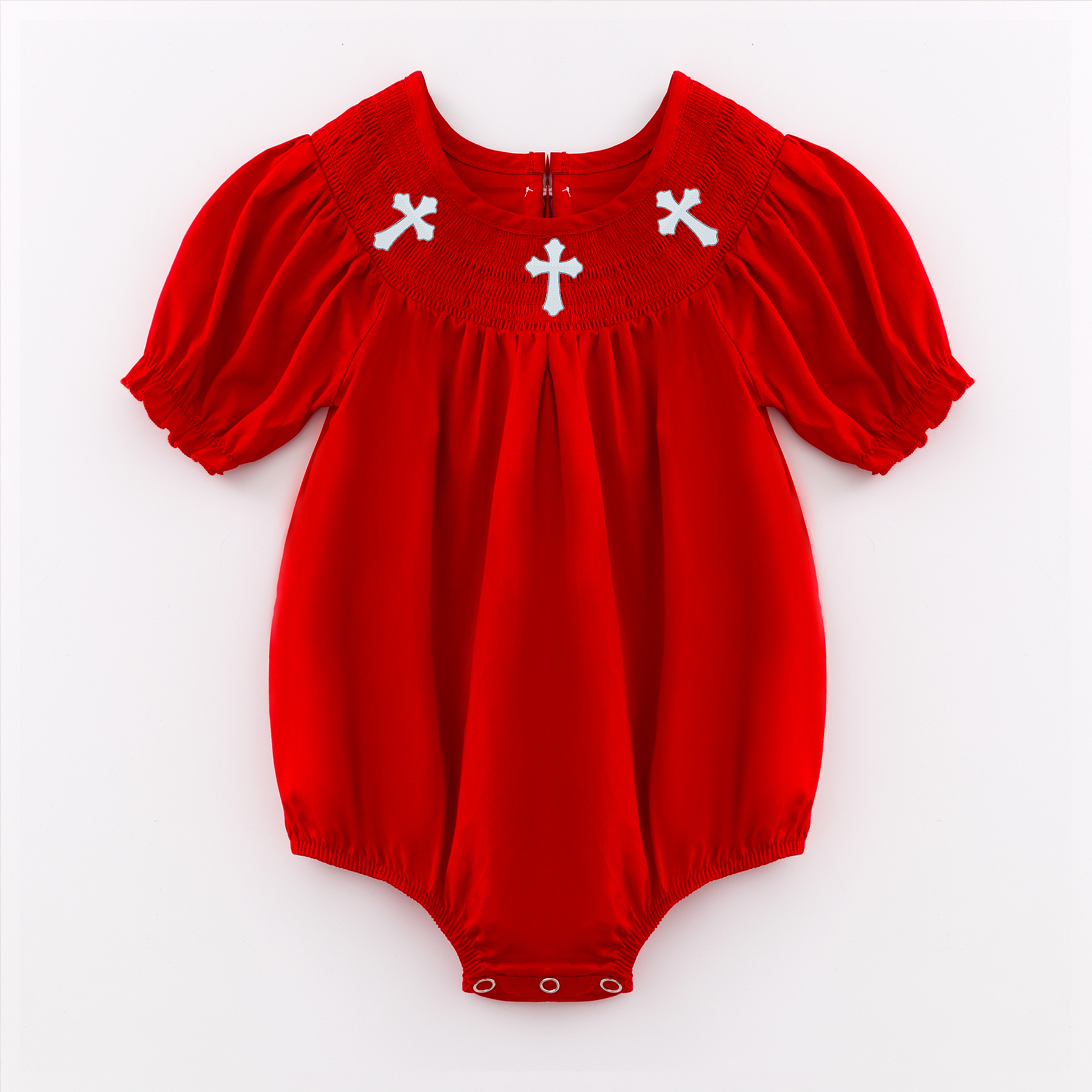 （Pre Order）Sisters Spring and Summer Cross Embroidery Smocked Dress and Romper