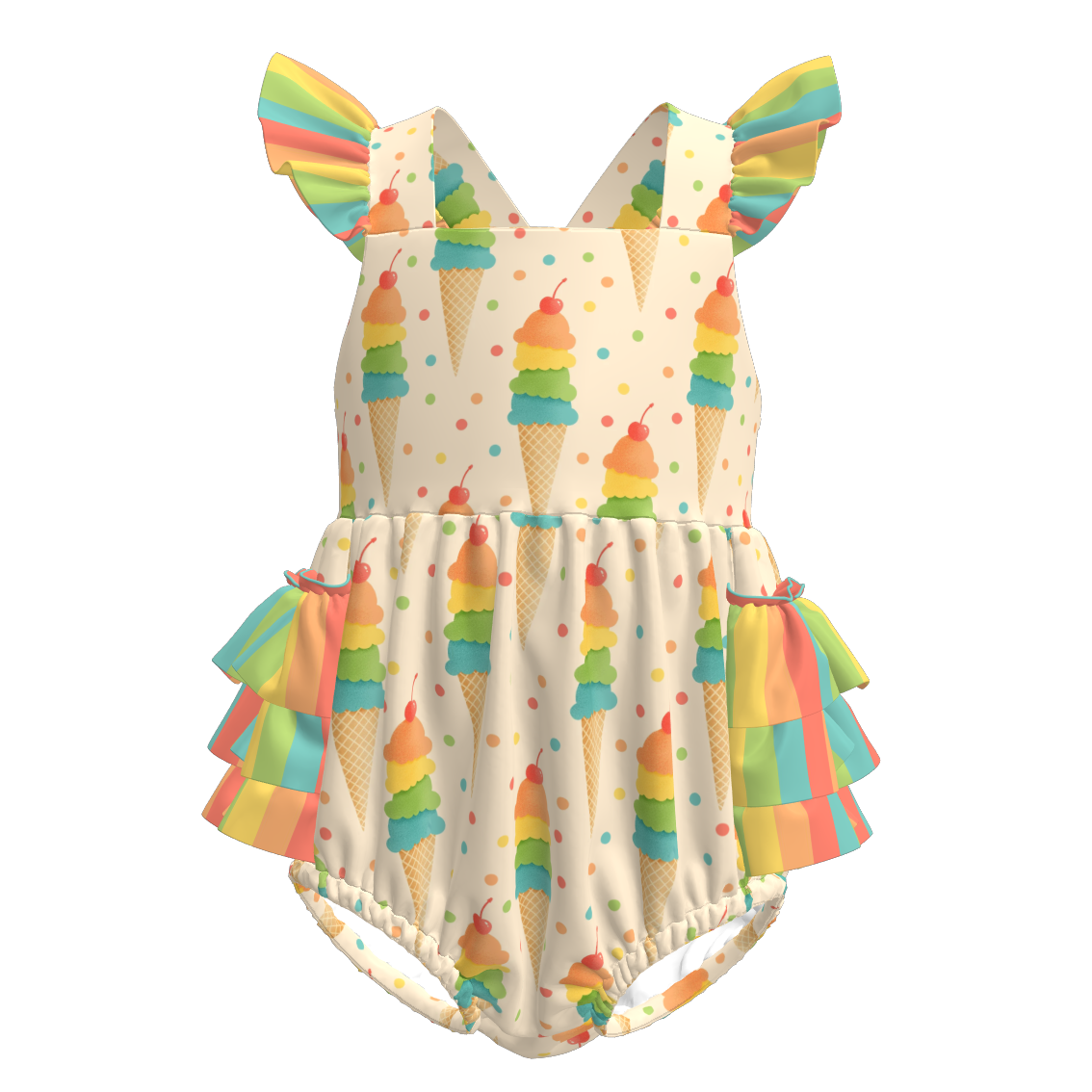 （Pre Order）Toddler Girls Spring and Summer Fruit＆Bow Print Romper