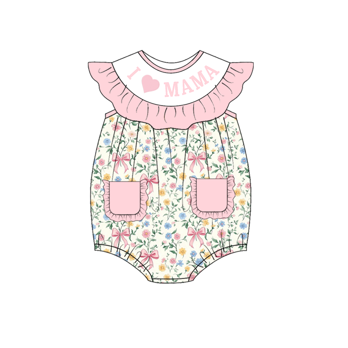 （Pre Order）Mommy and Me I♥MAMA,I♥DAD Embroidery Smocked Dress,Romper