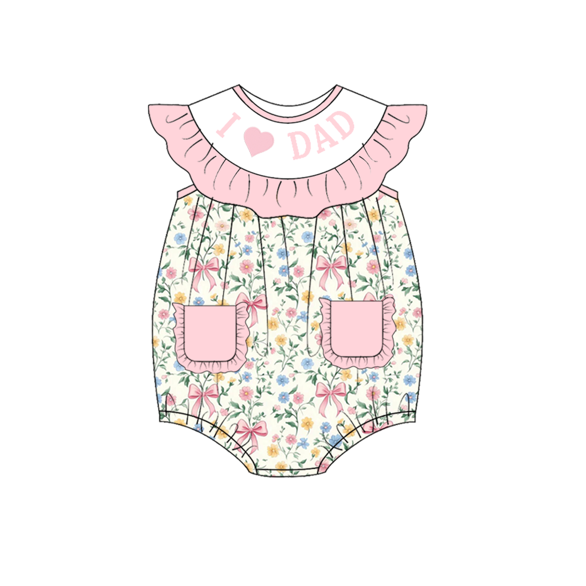 （Pre Order）Mommy and Me I♥MAMA,I♥DAD Embroidery Smocked Dress,Romper