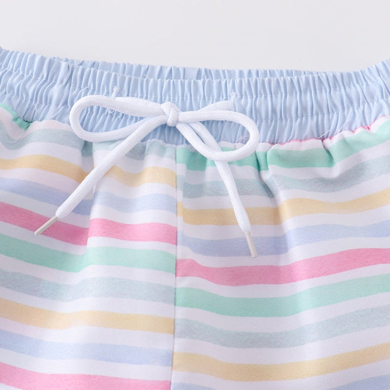 Boys Color Stripes Pocket Swimming Trunks