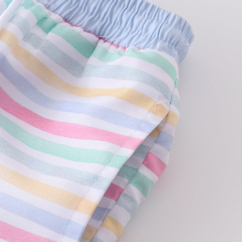 Boys Color Stripes Pocket Swimming Trunks