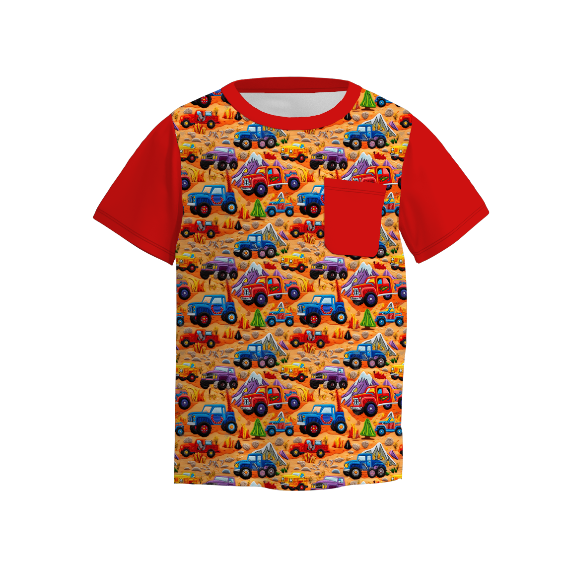 （Pre Order）Boys Summer Father's Day Truck Print Raglan Shirts