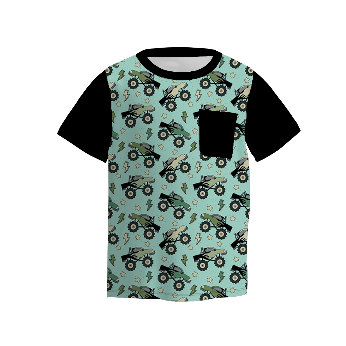 （Pre Order）Boys Summer Father's Day Truck Print Raglan Shirts