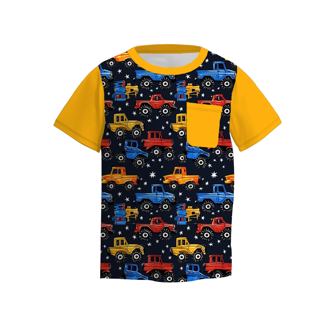 （Pre Order）Boys Summer Father's Day Truck Print Raglan Shirts