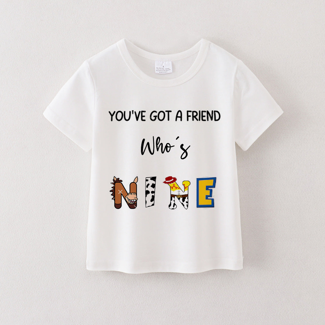 （Pre Order）Boys' Cotton Cartoon Print Birthday Letter Number T-Shirt