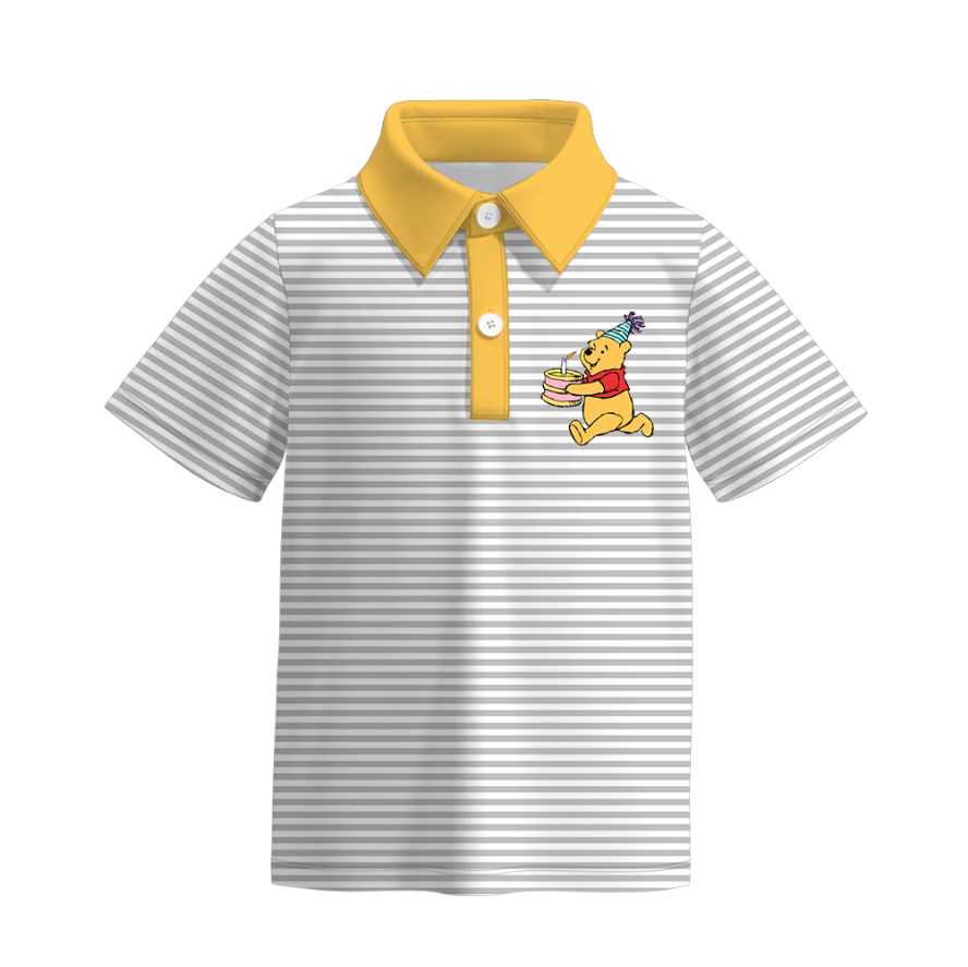 （Pre Order）Boy's Birthday Cartoon Print Stripe Polo T-Shirt