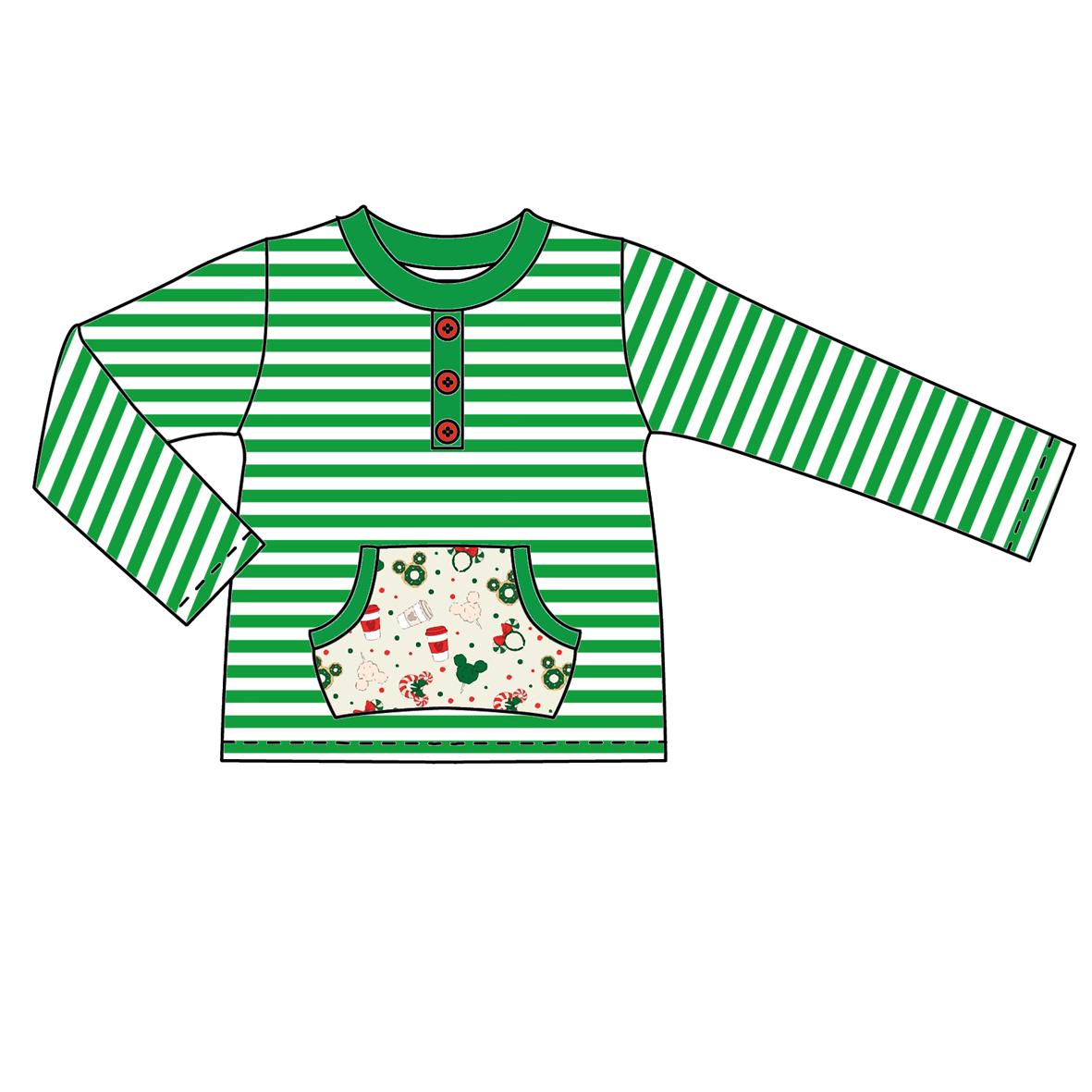 （Pre Order）Boys Christmas Cartoon Print Stripe Top