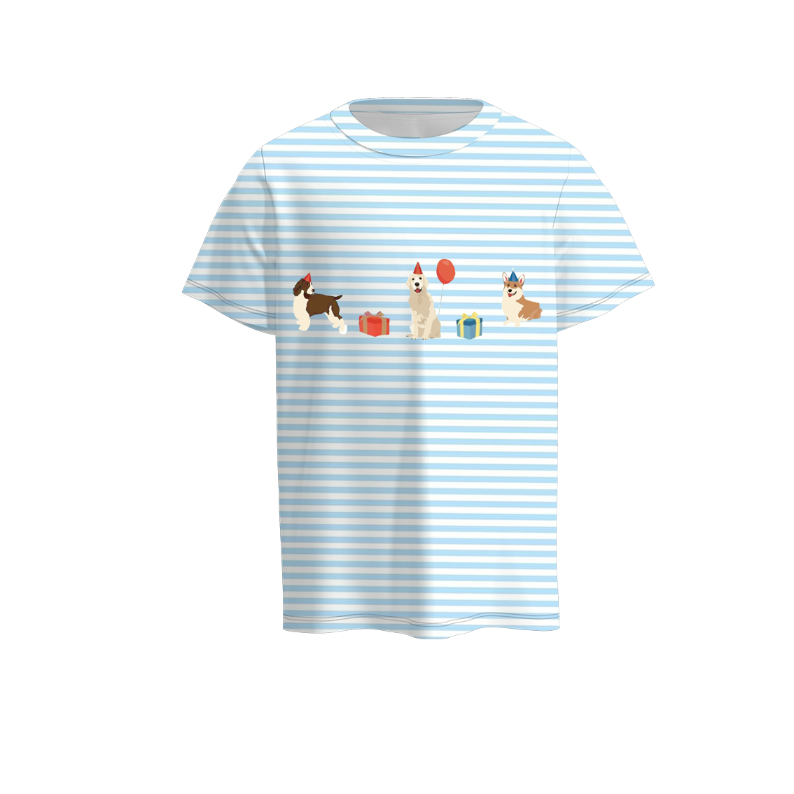 （Pre Order）Boys Blue Stripe Embroidery T-shirt