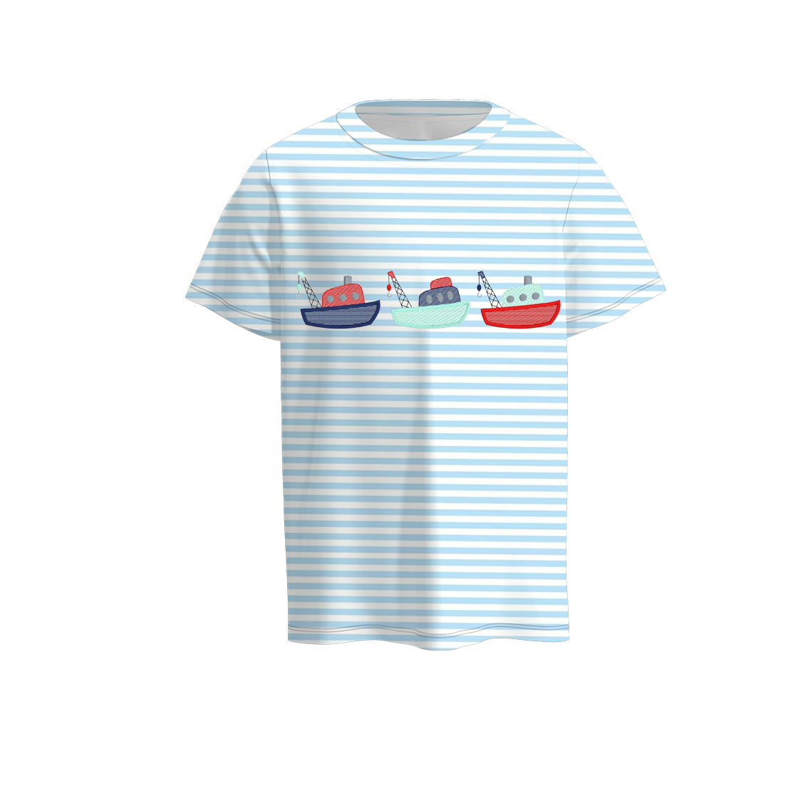 （Pre Order）Boys Blue Stripe Embroidery T-shirt