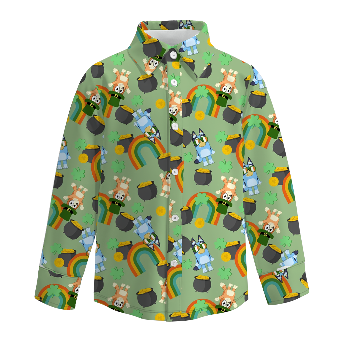 （Pre Order）Boys St.Patrick's Day Shamrock Print Four-way Stretch Shirt