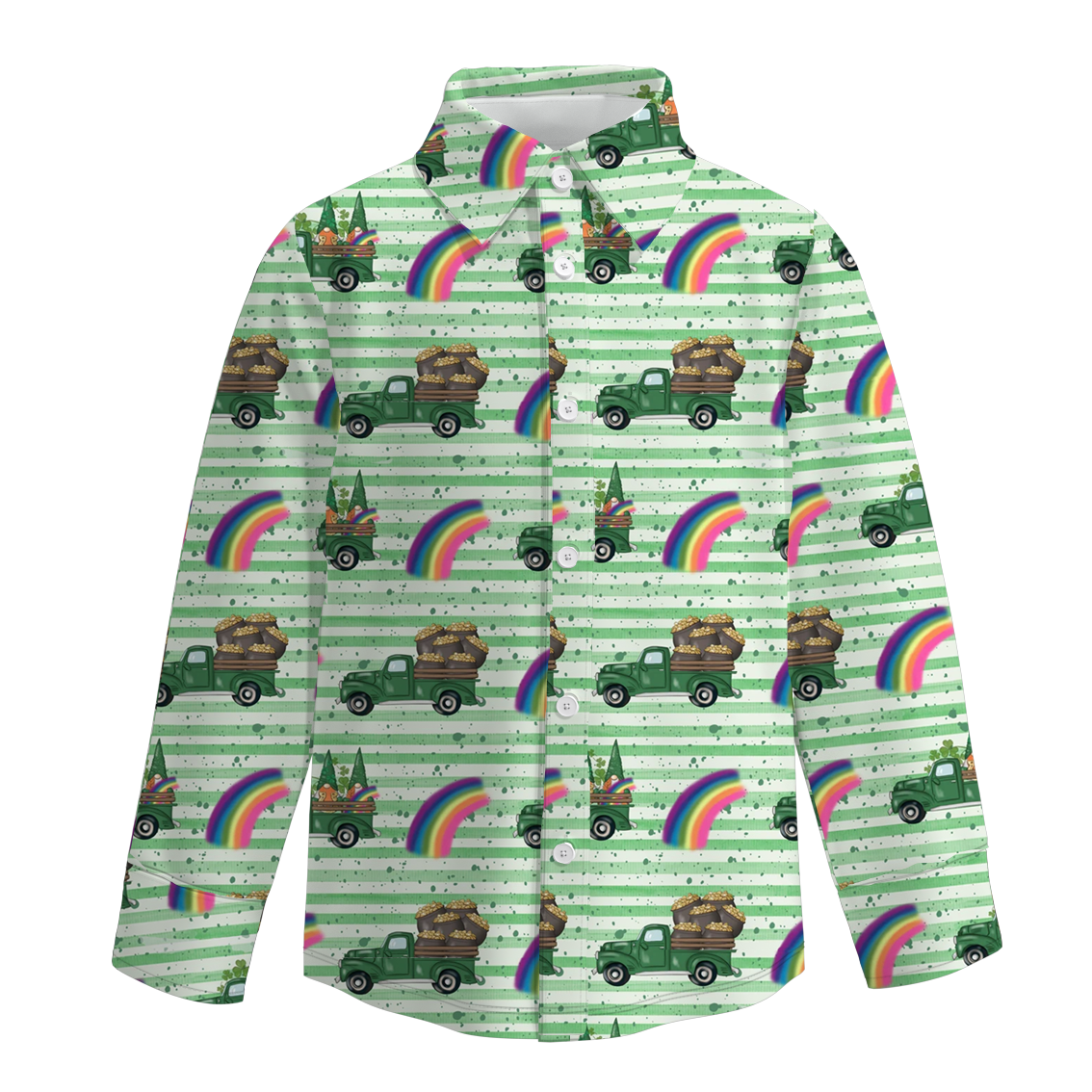 （Pre Order）Boys St.Patrick's Day Shamrock Print Four-way Stretch Shirt