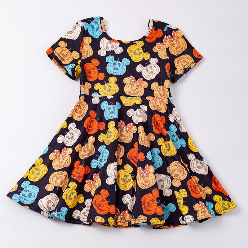 （In Stock E30-1-3）Girls Halloween Print Dress