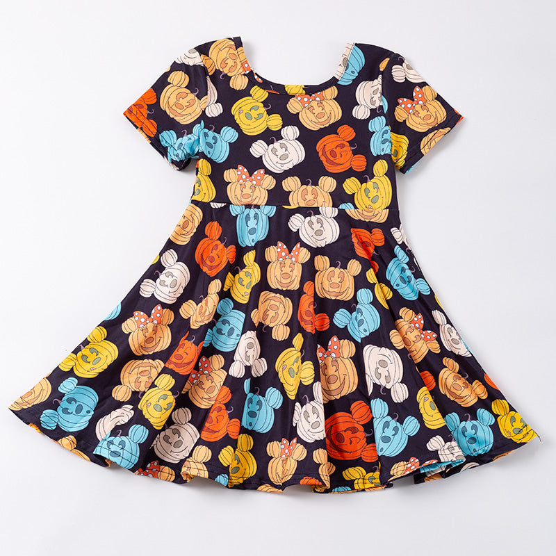 （In Stock E30-1-3）Girls Halloween Print Dress