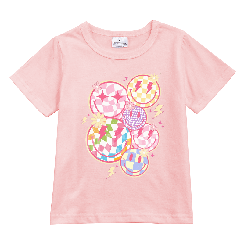 （Pre Order）Cartoon Printed Short Sleeve Pink T-shirt