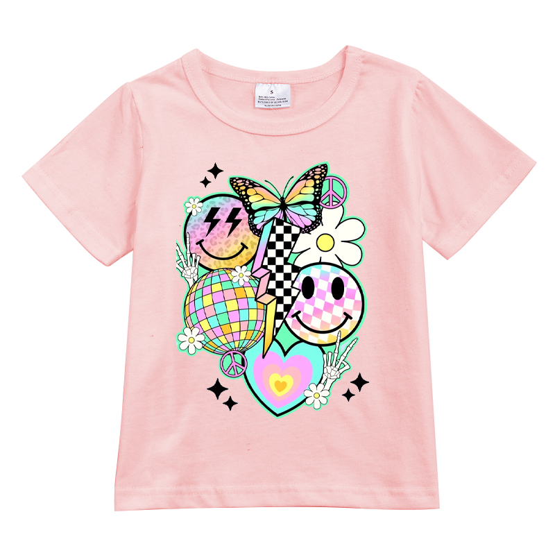 Cartoon Printed Short Sleeve Pink T-shirt