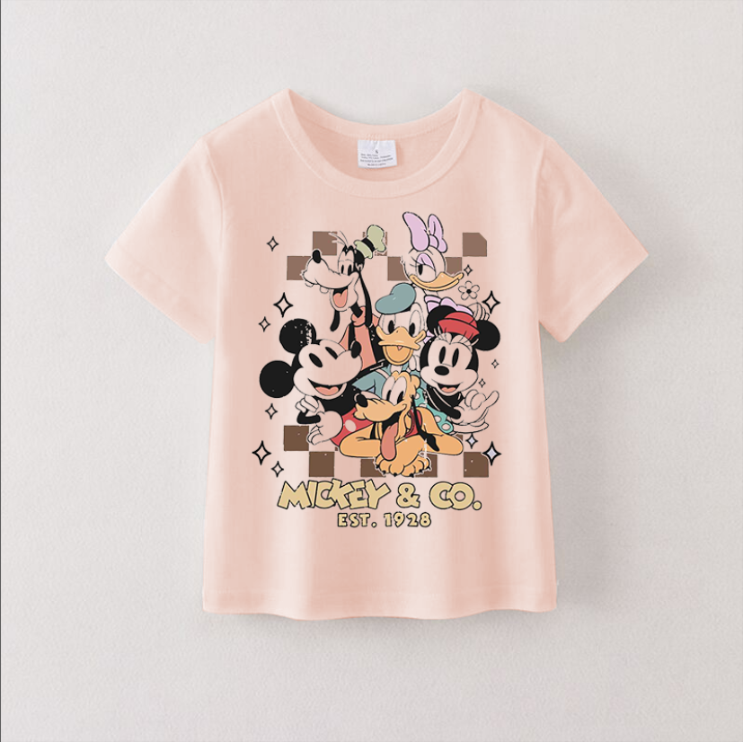 (Pre Order)Girls Micky Cartoon Printed Short Sleeves T-Shirts