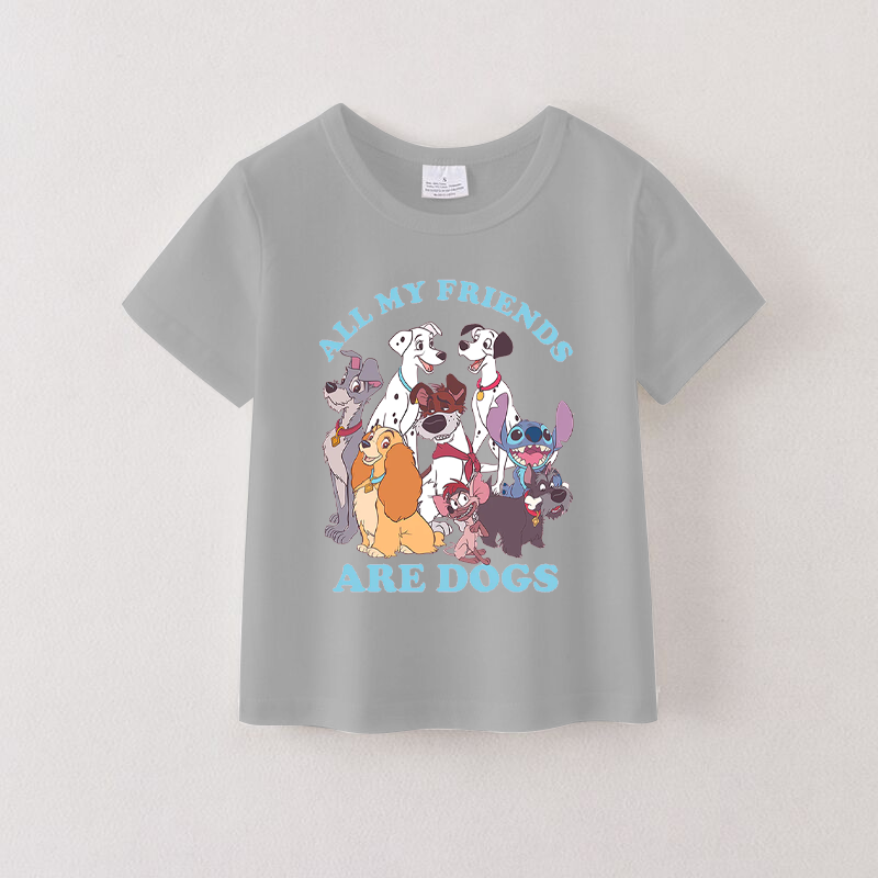 （Pre Order）Girls Grey Cartoon Character Printed Short Sleeves T-Shirts