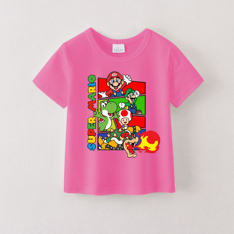 (Pre Order)Girls Hot Pink Cartoon Printed Short Sleeves T-Shirts