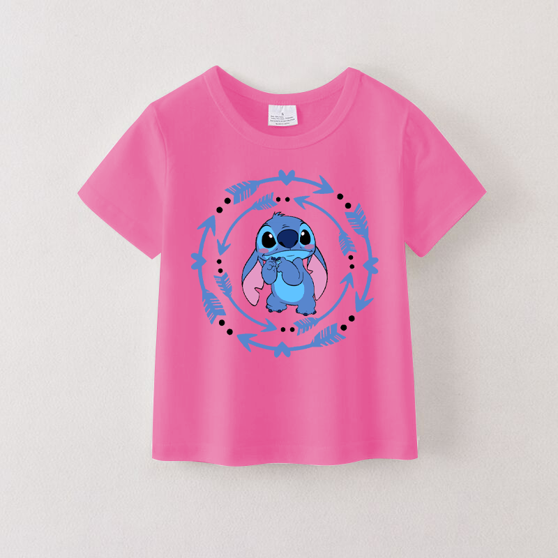 (Pre Order)Girls Hot Pink Cartoon Printed Short Sleeves T-Shirts