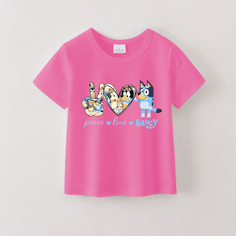 (Pre Order)Girls Hot Pink Cartoon Printed Short Sleeves T-Shirts