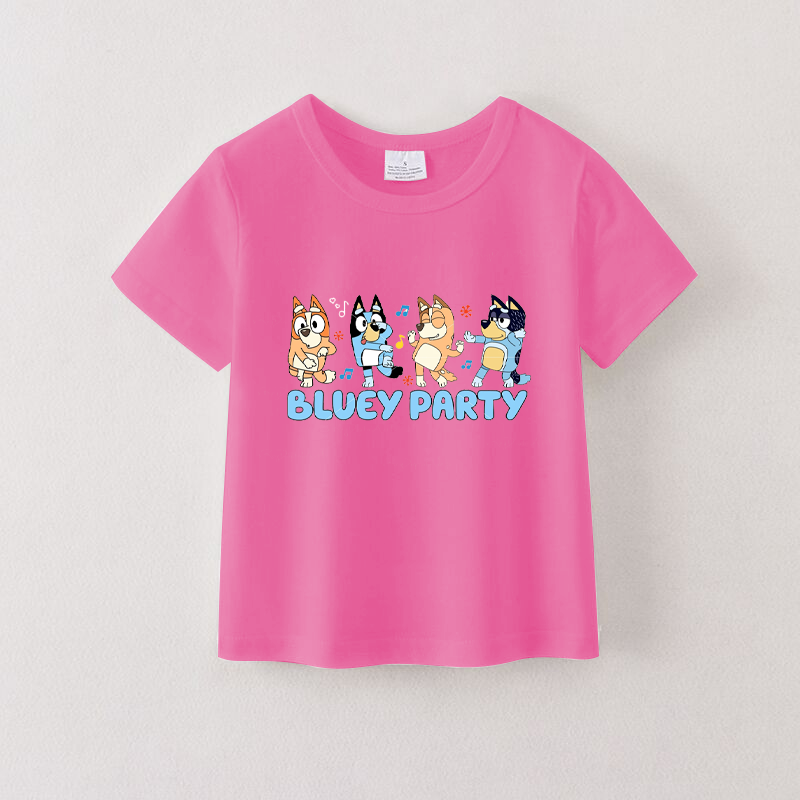 (Pre Order)Girls Hot Pink Cartoon Printed Short Sleeves T-Shirts