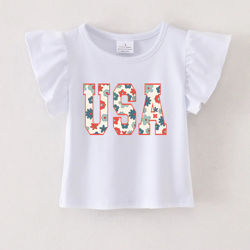 （Pre Order）Patriotic Print Cotton White Essential Top