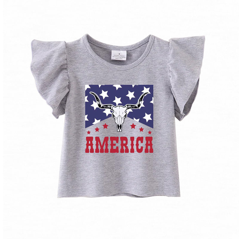 （Pre Order）Patriotic Print Grey Cotton Essential Top