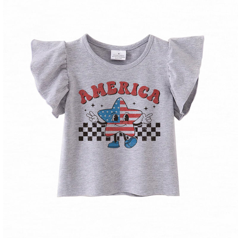 （Pre Order）Patriotic Print Grey Cotton Essential Top