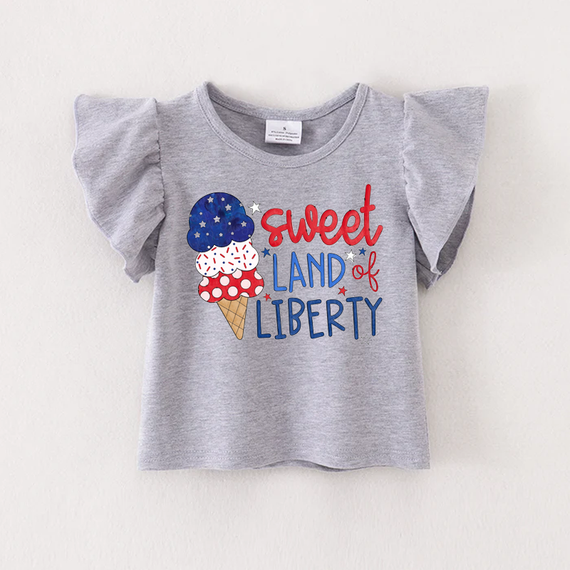 （Pre Order）Patriotic Print Grey Cotton Essential Top