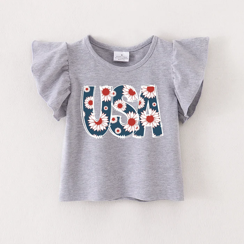 （Pre Order）Patriotic Print Grey Cotton Essential Top