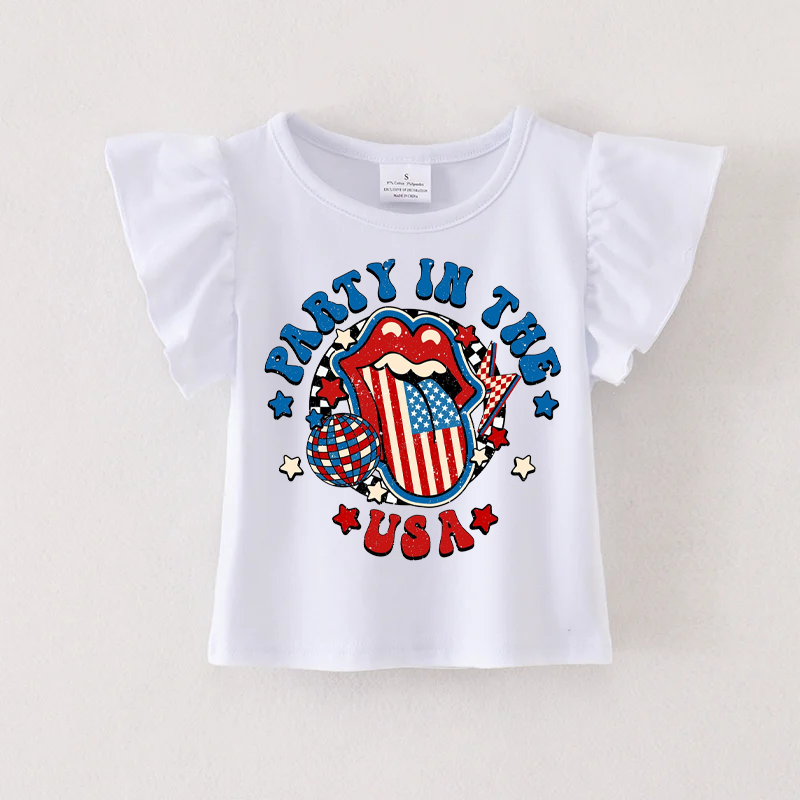 （Pre Order）Patriotic Print Cotton White Essential Top