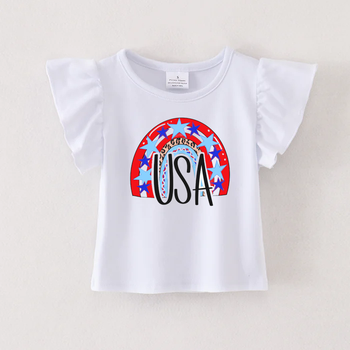 （Pre Order）Patriotic Print Cotton White Essential Top