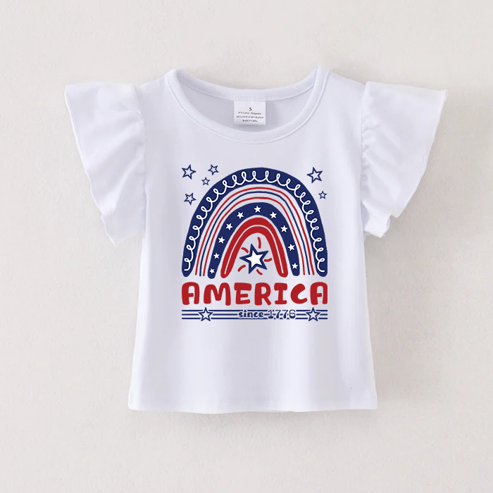 （Pre Order）Patriotic Print Cotton White Essential Top